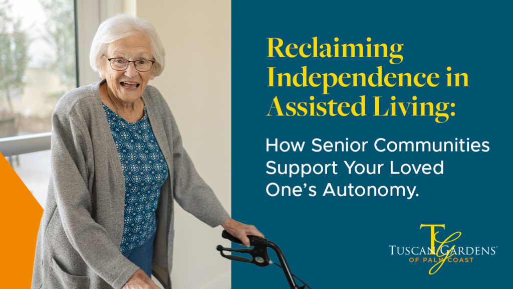 Senior woman standing and smiling at Tuscan Gardens