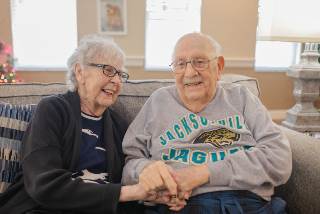 Two residents of Tuscan Gardens of Palm Coast sit together and live full,, happy lives, even as one of them is coping with a new Alzheimer's diagnosis. 