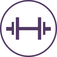 Icon of a dumbbell inside a circle frame representing 'Fitness Center & Group Classes' in the Memory Care amenities section