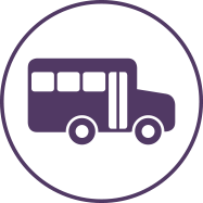 Icon of a bus inside a circle frame representing 'Complimentary Transportation' in the Memory Care amenities section
