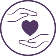 Icon of two open hands holding a heart inside a circle frame, representing 'Worship Space' in the Memory Care amenities section